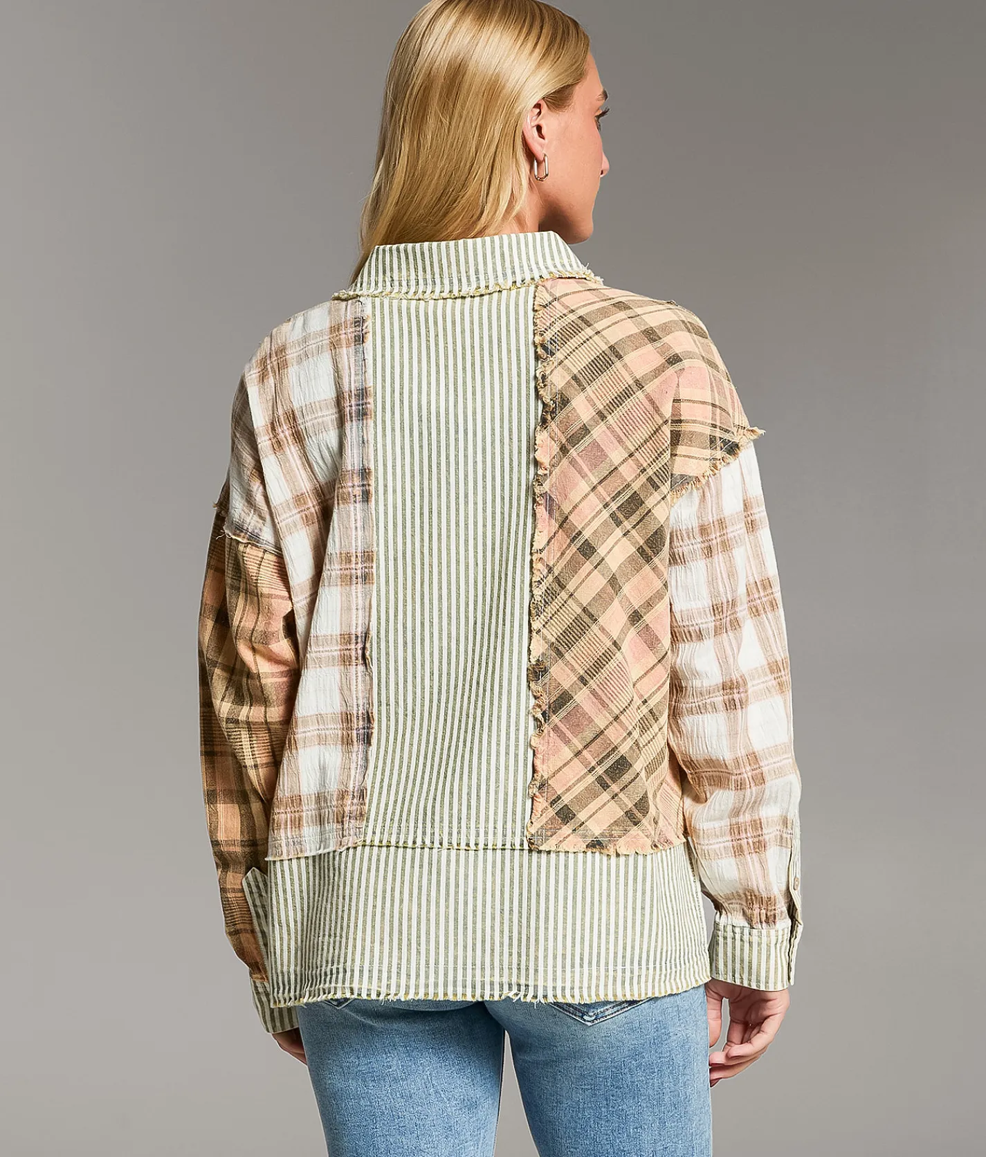 Tops | BKE Mixed Plaid Shirt Beige Olive