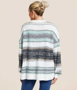 Gilded Intent Mixed Print Striped Sweater Multi Stripe New