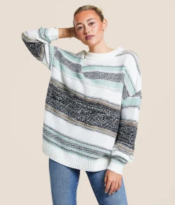 Gilded Intent Mixed Print Striped Sweater Multi Stripe New