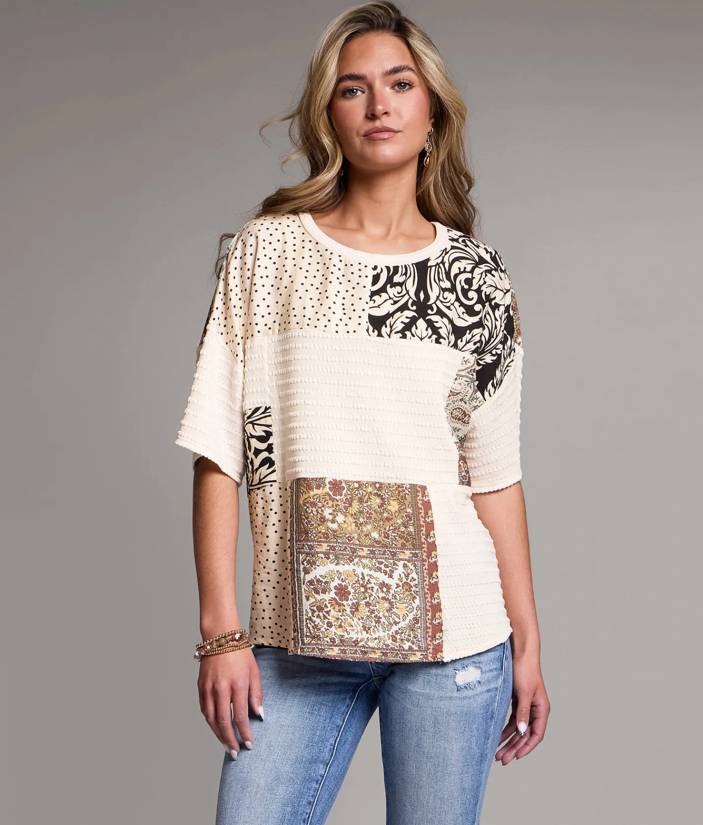 Tops | BKE Mixed Print Top Cream Multi