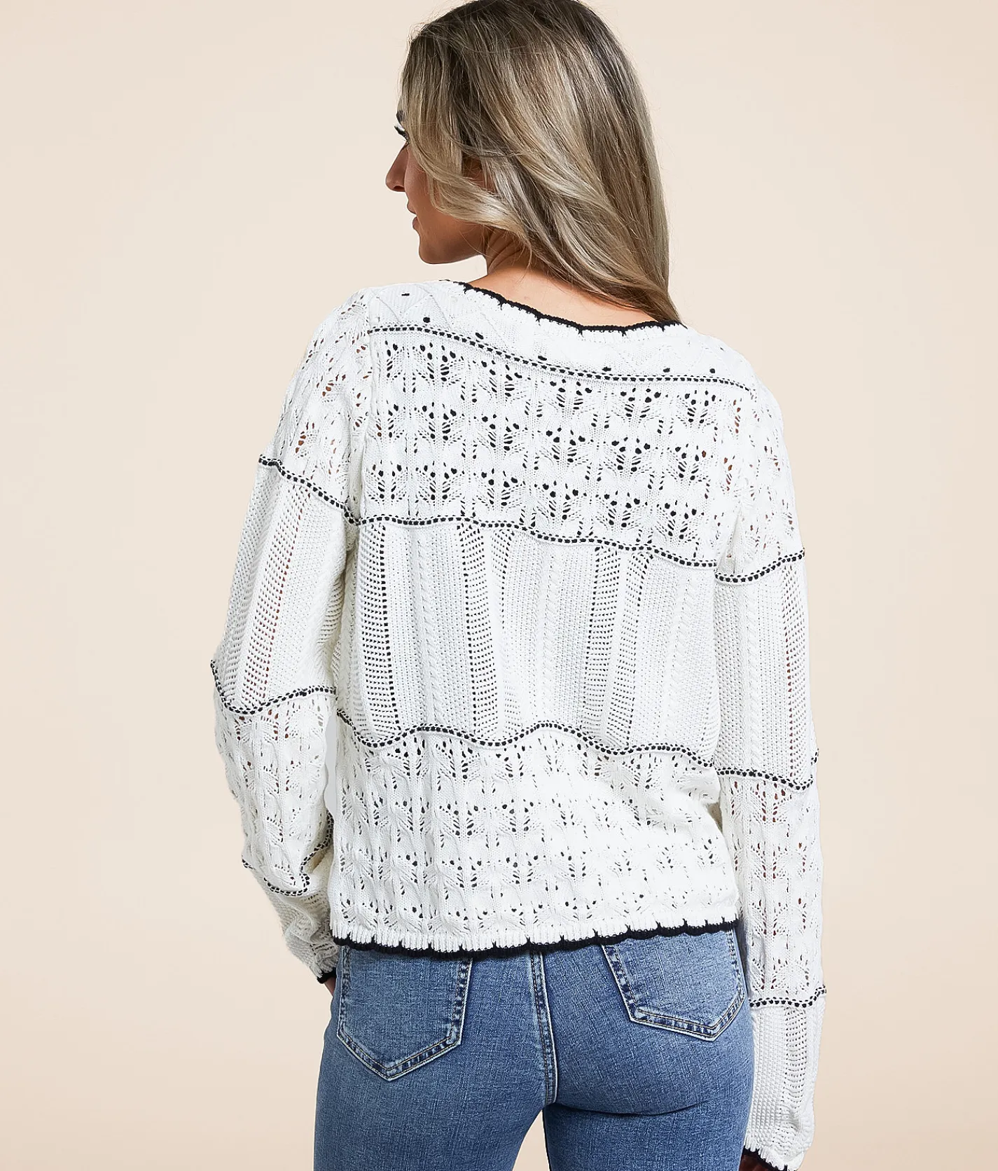 Tops | Willow & Root Mixed Stitch Cardigan Sweater White Rawhide