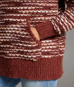 BKE Mixed Stitch Hooded Sweater Burgundy Hot