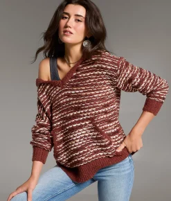 BKE Mixed Stitch Hooded Sweater Burgundy Hot