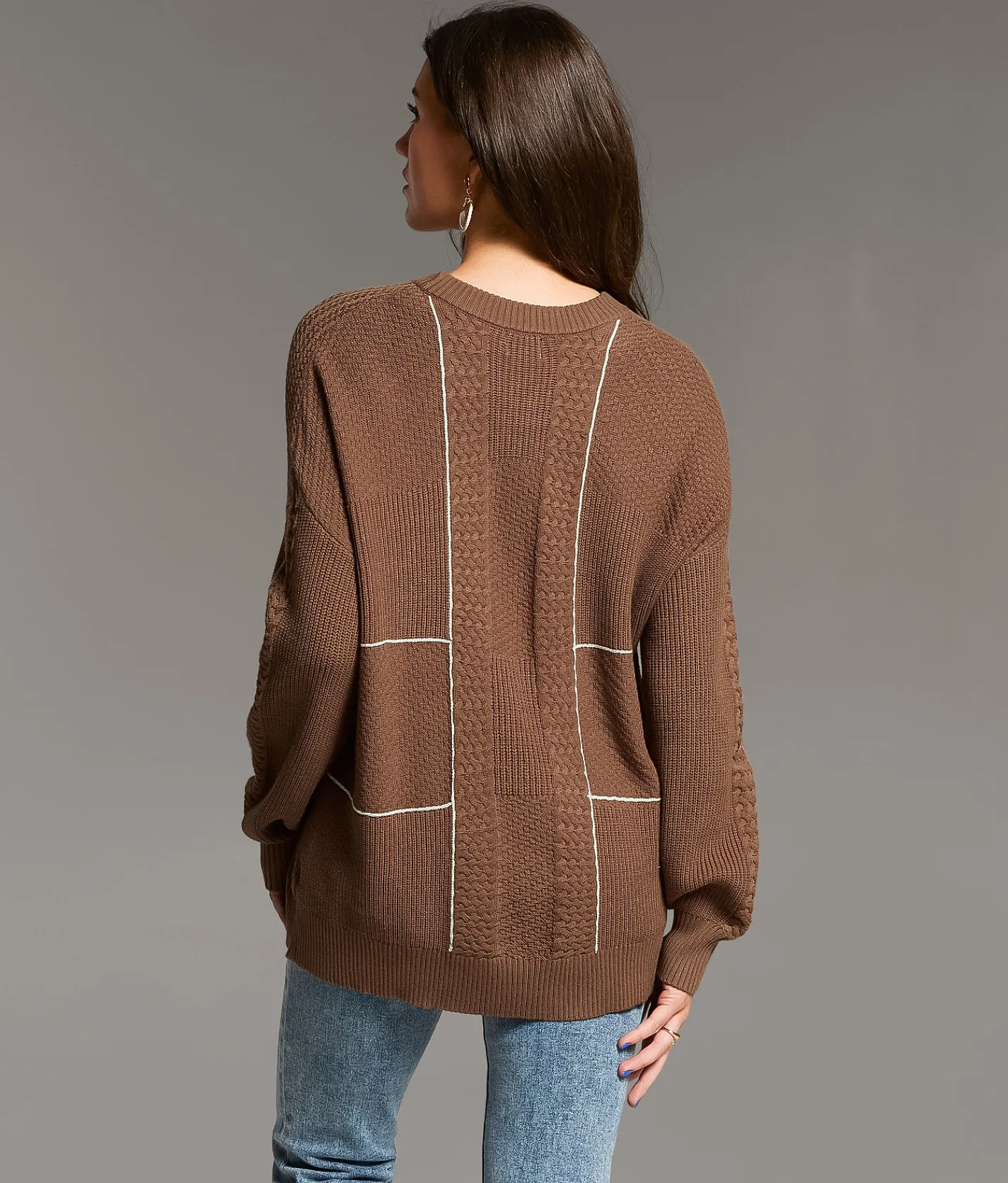 BKE Mixed Stitch Sweater Acorn Cream Online