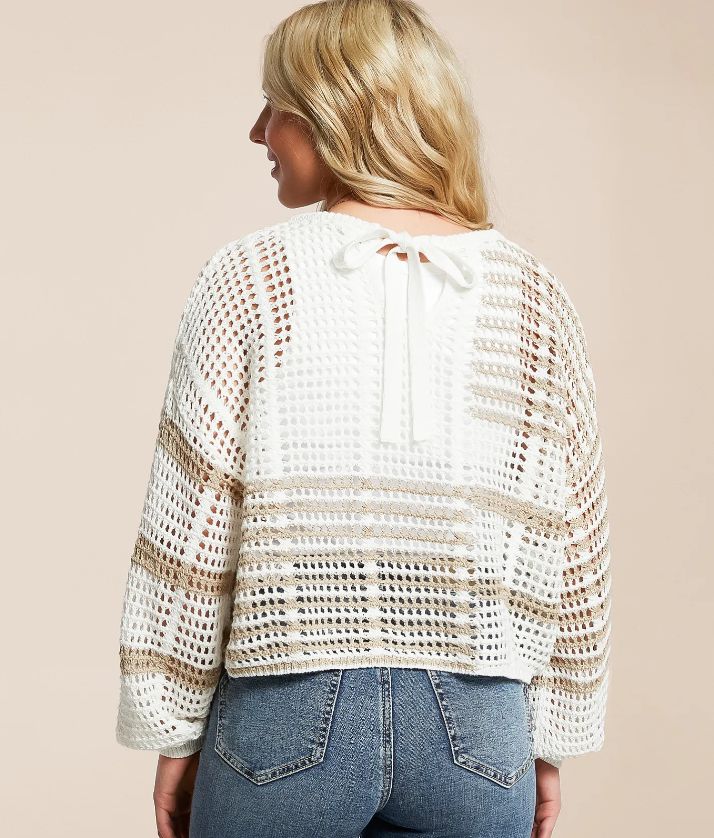 Tops | Blu Pepper Mixed Stripe Cropped Sweater Taupe Multi
