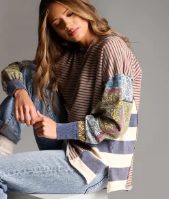 BKE Mixed Stripe Oversized Pullover Assorted Discount