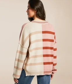 New In Mixed Stripe Oversized Sweater Ecru