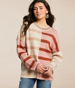 New In Mixed Stripe Oversized Sweater Ecru