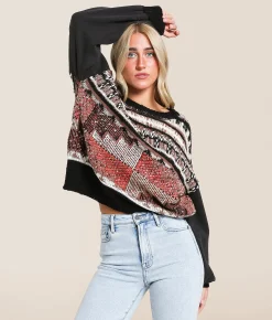 Tops | Gilded Intent Mixed Sweater Black Multi Print