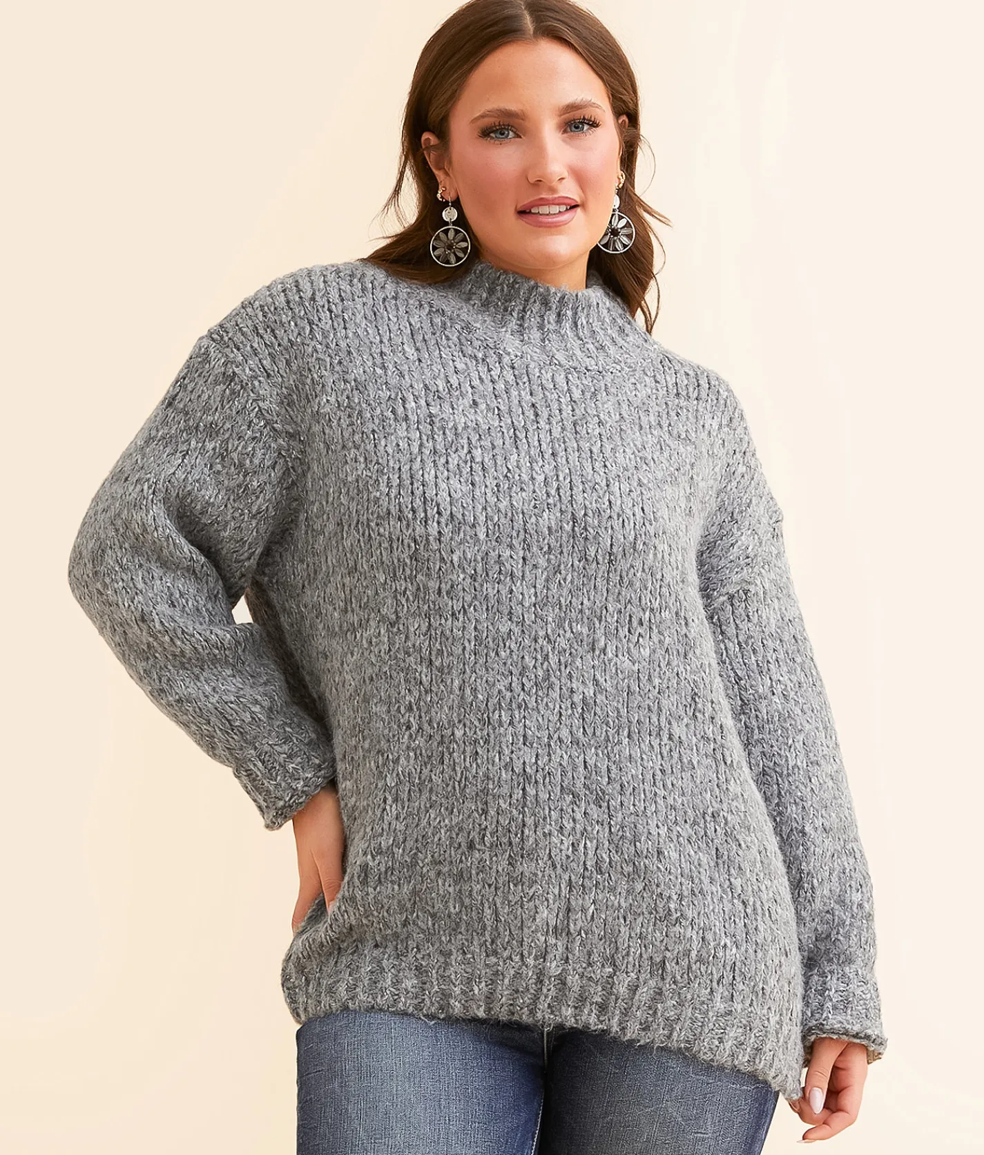 Double Zero Mock Neck Oversized Sweater Dark Green Clearance