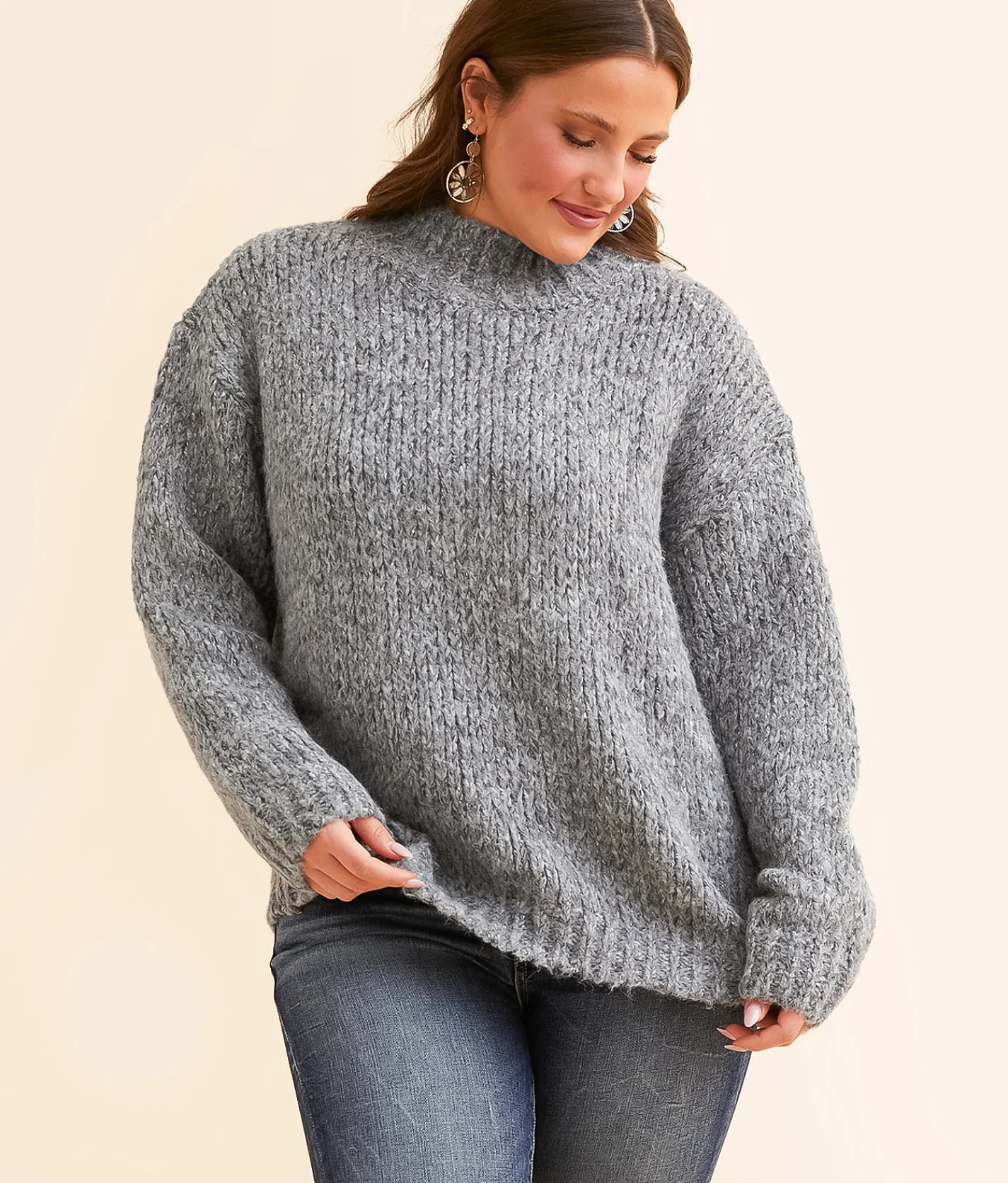 Double Zero Mock Neck Oversized Sweater Dark Green Clearance