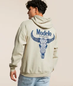 JEDCo Modelo Cow Skull Hooded Sweatshirt Sand