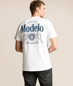 Tops|Graphic T-Shirts | tee luv Modelo Emblem T-Shirt White