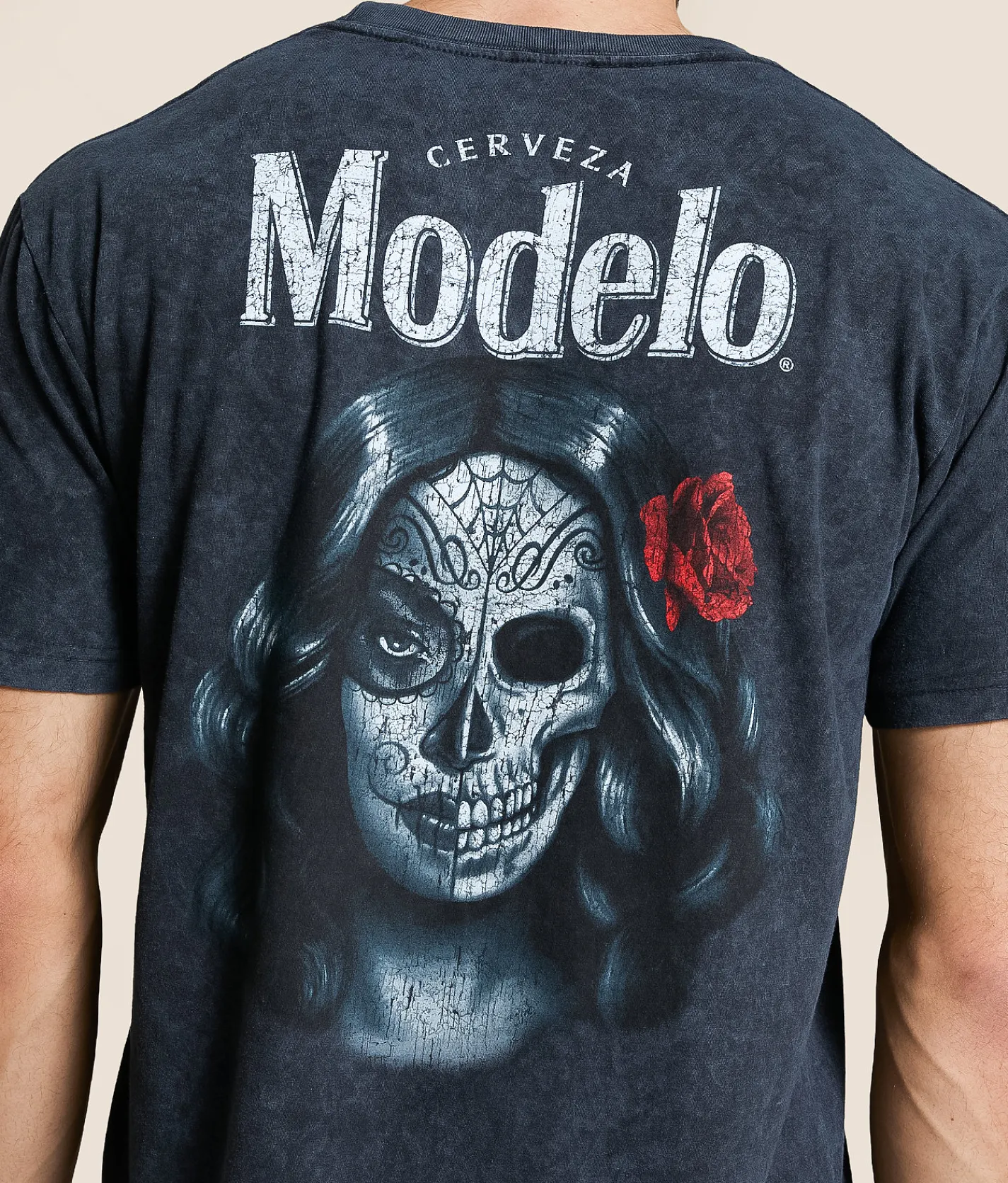 Changes Modelo Half Skull T-Shirt Black Mineral Wash