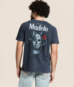Changes Modelo Half Skull T-Shirt Black Mineral Wash
