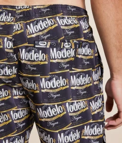Bottoms | Bioworld Modelo Labels Stretch Swim Trunks Black