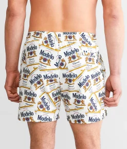 Bottoms|Swimwear | Bioworld Modelo Labels Swim Trunks White