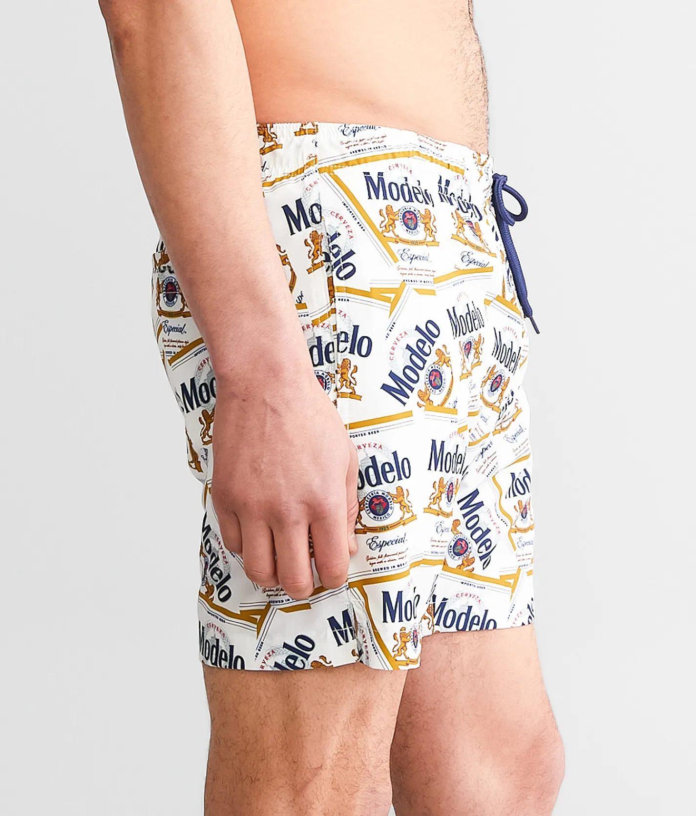 Bottoms|Swimwear | Bioworld Modelo Labels Swim Trunks White
