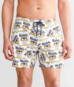 Bottoms|Swimwear | Bioworld Modelo Labels Swim Trunks White