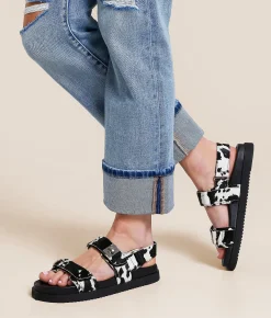 Steve Madden Mona Cow Print Sandal Blk Wht Online