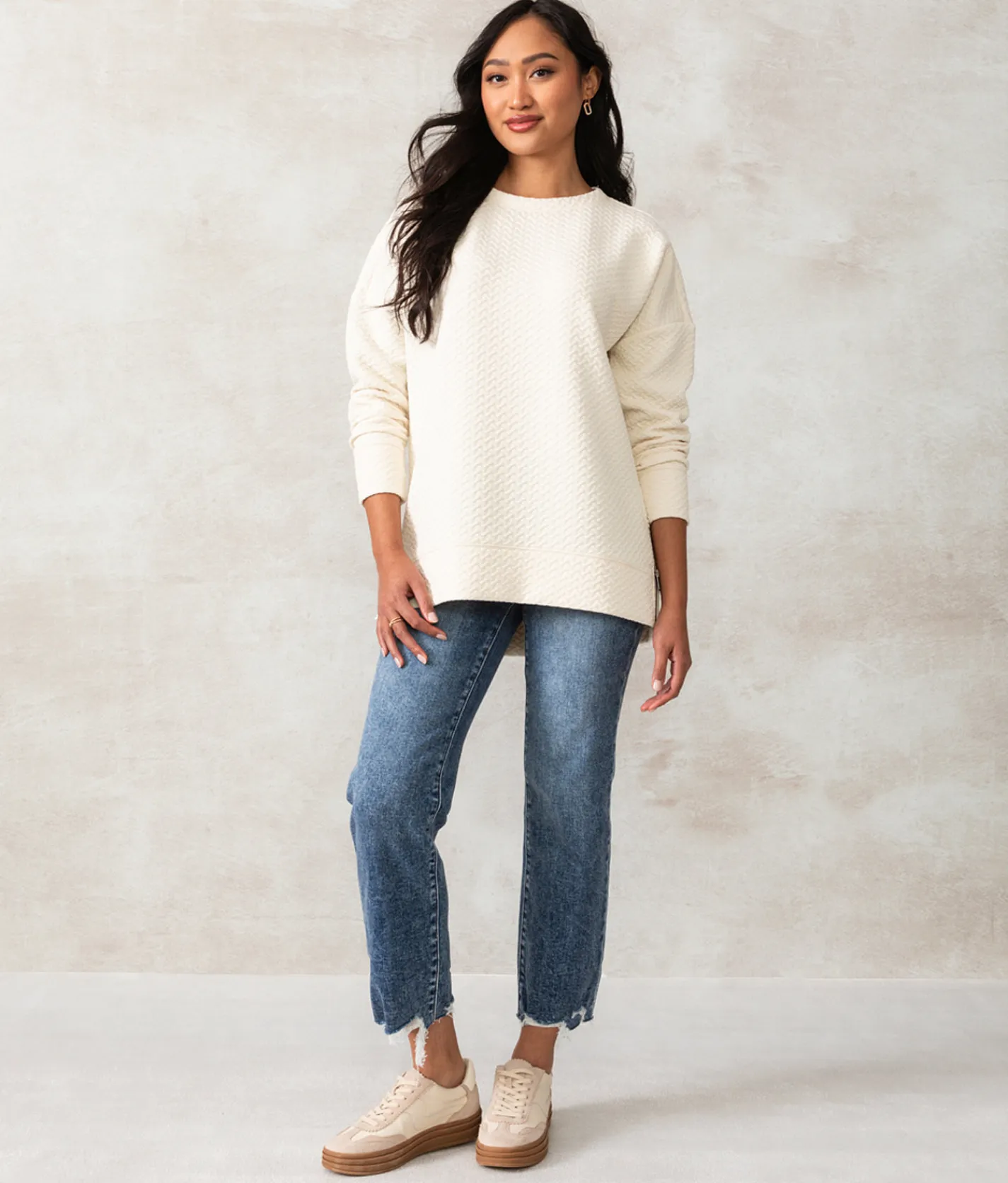 Tops|Activewear | Buckle Black Monroe Weaved Pullover Cannoli Cream