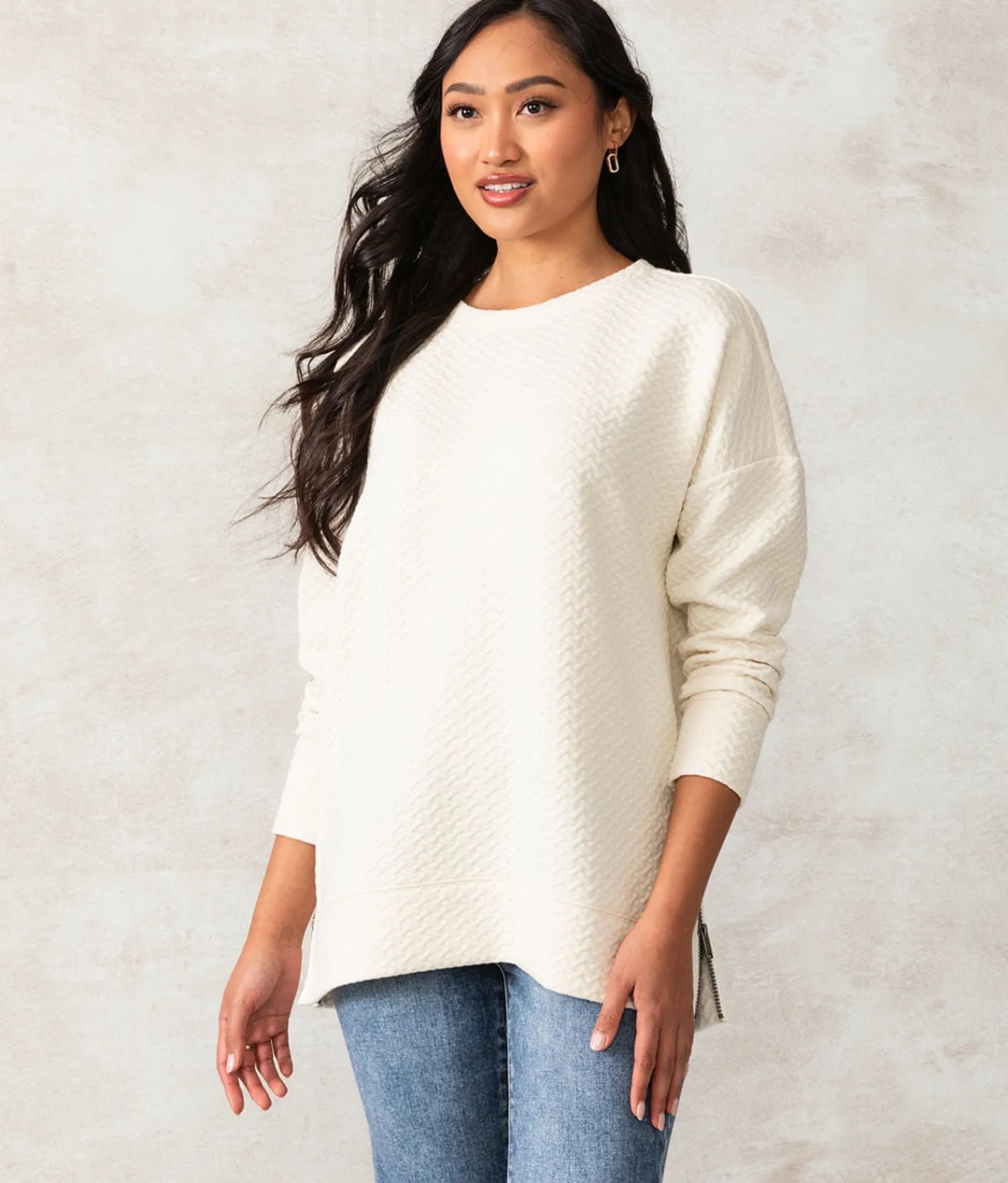 Tops|Activewear | Buckle Black Monroe Weaved Pullover Cannoli Cream