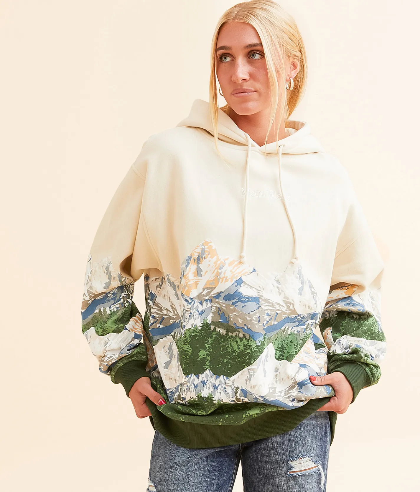 Tops | Modish Rebel Mont Blanc Mountain Hooded Sweatshirt Beige