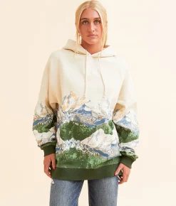 Tops | Modish Rebel Mont Blanc Mountain Hooded Sweatshirt Beige