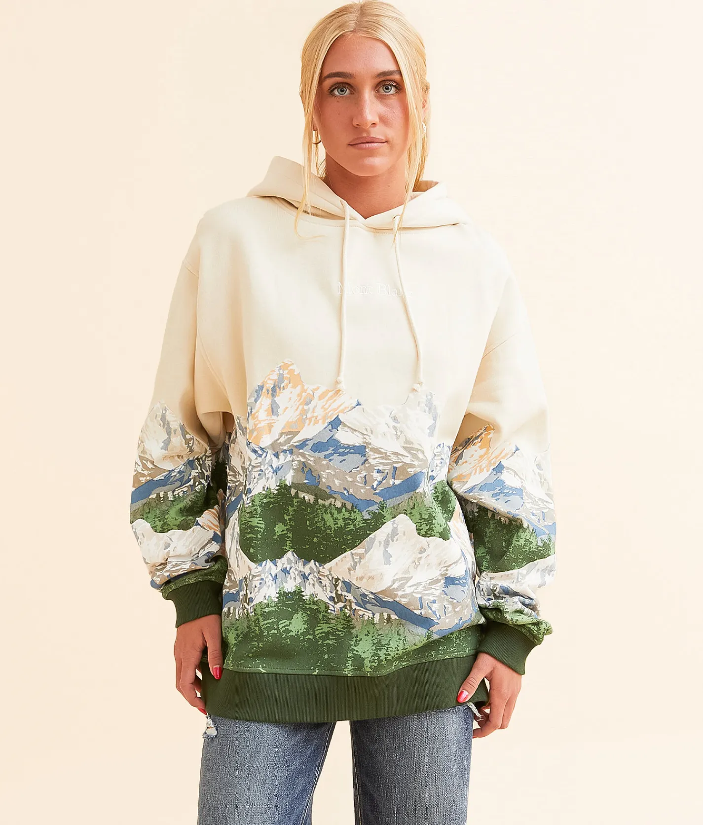 Tops | Modish Rebel Mont Blanc Mountain Hooded Sweatshirt Beige