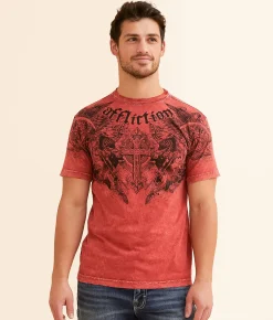 Graphic T-Shirts | Affliction Mortal Veil T-Shirt Affliction Red Lava Wash
