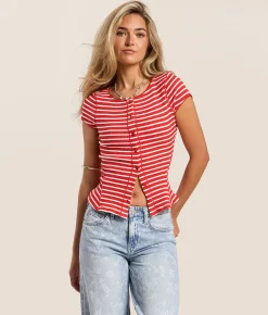 Free People Most Wanted Top Red & White Stripe Sale