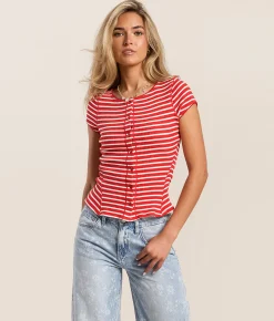 Free People Most Wanted Top Red & White Stripe Sale
