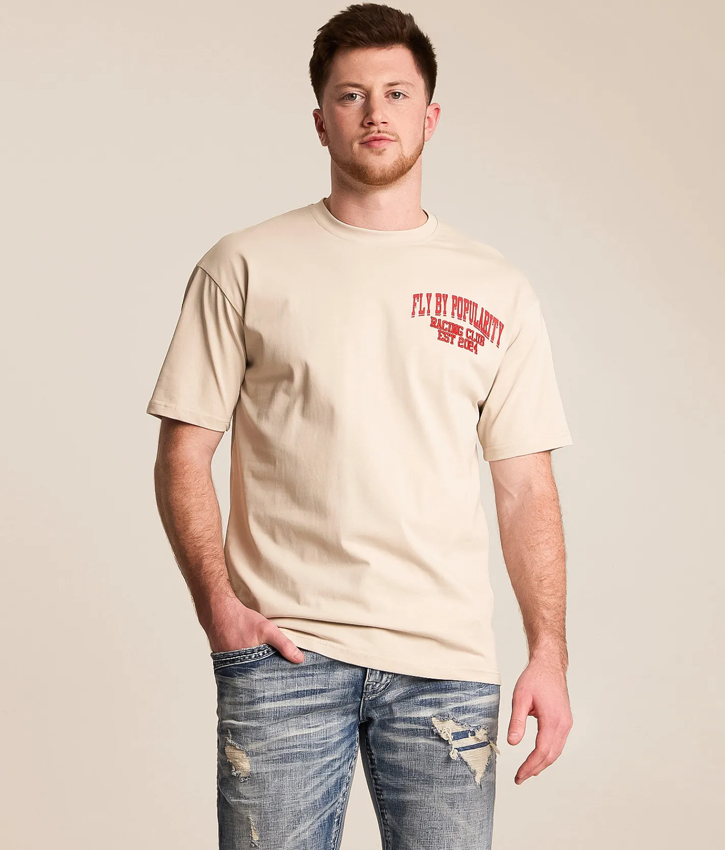 Tops|Graphic T-Shirts | FLY by Popularity Motorcycle Oversized T-Shirt Tan