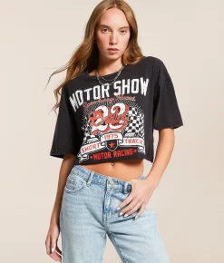 Tops | Modish Rebel 1975 Motor Show Cropped T-Shirt Black