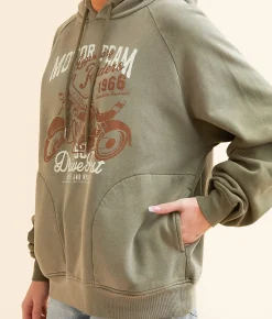 Modish Rebel Motor Team Hooded Sweatshirt Olive Clearance