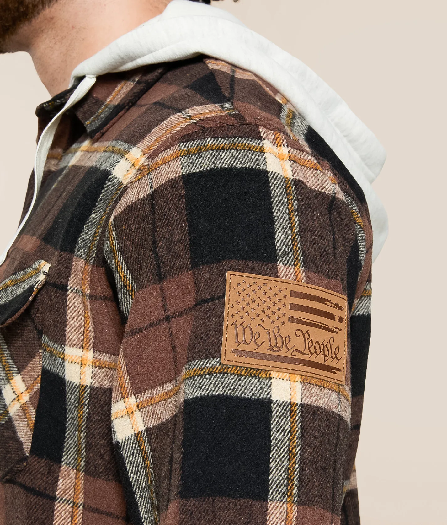 Tops | Howitzer Musket Flannel Hooded Shirt Brown Cream Yellow