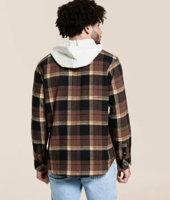 Tops | Howitzer Musket Flannel Hooded Shirt Brown Cream Yellow