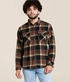 Tops | Howitzer Musket Flannel Hooded Shirt Brown Cream Yellow