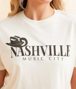 Modish Rebel Nashville Music City Boyfriend T-Shirt Cream Hot