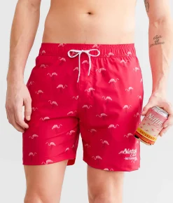 Bottoms|Swimwear | Tipsy Elves Natural Light® Flamingos Swim Trunks Pink
