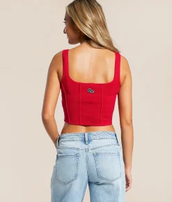 HYPE AND VICE Nebraska Huskers Corset Cropped Tank Top Red New