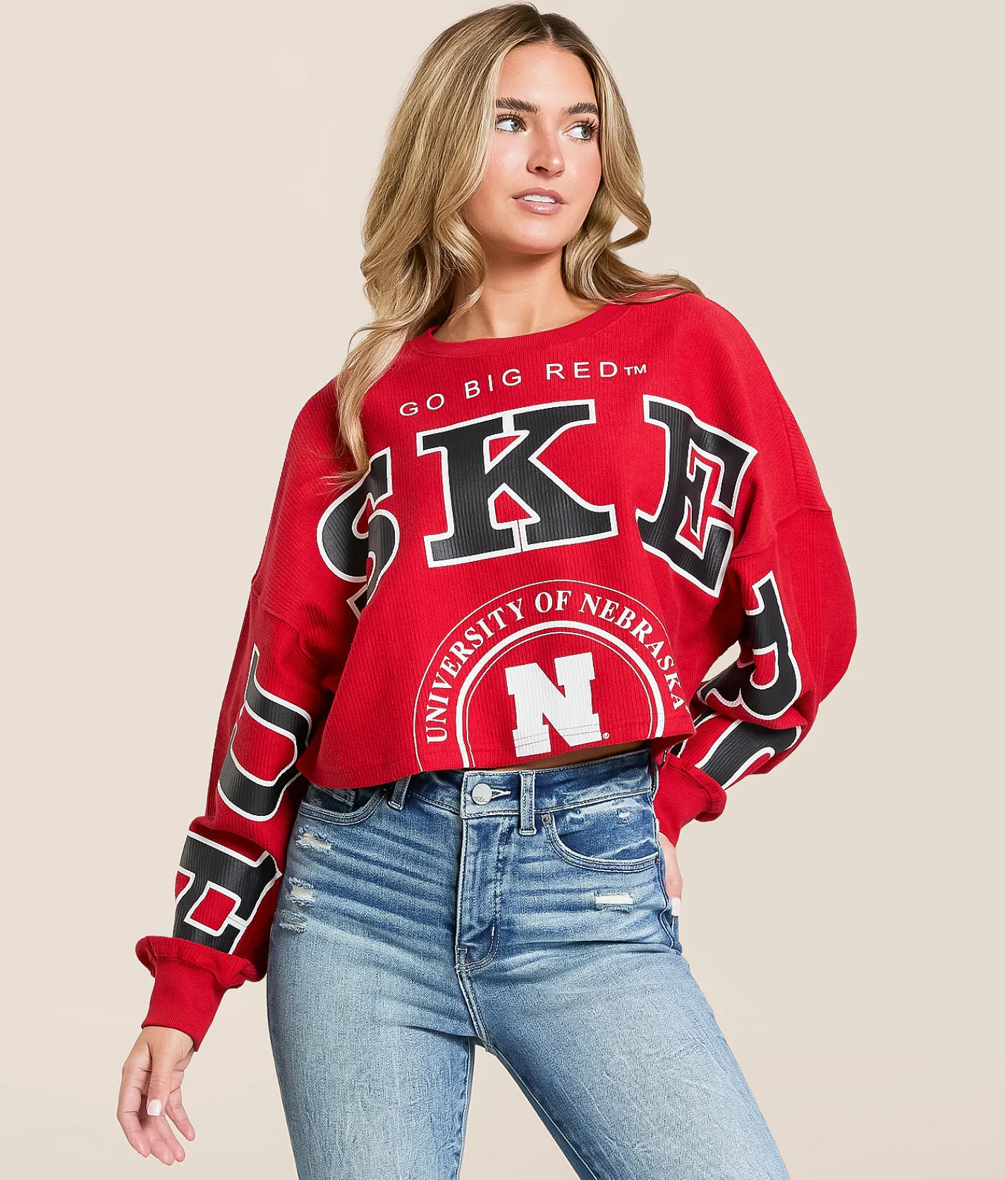 Tops | Gameday SOCIAL® Nebraska Huskers Cropped Pullover Red