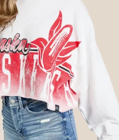Tops | Gameday SOCIAL® Nebraska Huskers Cropped Pullover White