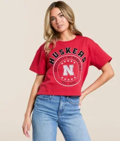 Gameday SOCIAL® Nebraska Huskers Cropped T-Shirt Red Discount