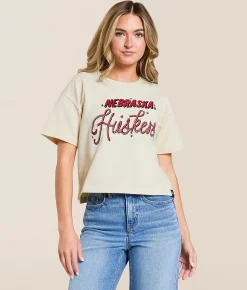 Gameday SOCIAL® Nebraska Huskers Cropped T-Shirt Oatmeal Hot