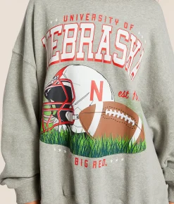 Tops | Gameday SOCIAL® Nebraska Huskers Oversized Pullover Heather Grey