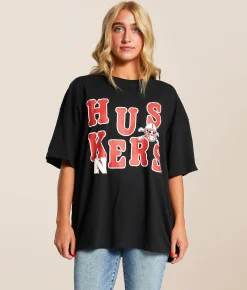 Tops | Gameday SOCIAL® Nebraska Huskers Oversized T-Shirt Black