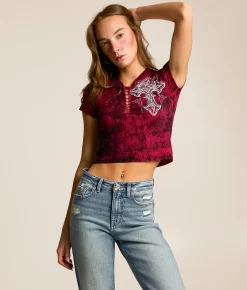 Affliction Negative Exposure Cropped T-Shirt Cherry Reactive Sale