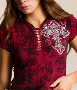 Affliction Negative Exposure Cropped T-Shirt Cherry Reactive Sale