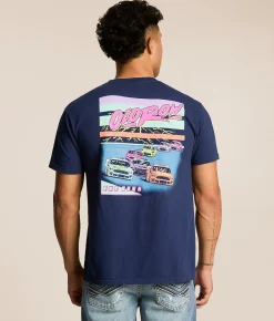 Tops|Graphic T-Shirts | Old Row Neon Racing T-Shirt Navy